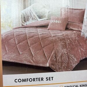 pink/ rose Quilted Comforter Set Plush Bedding